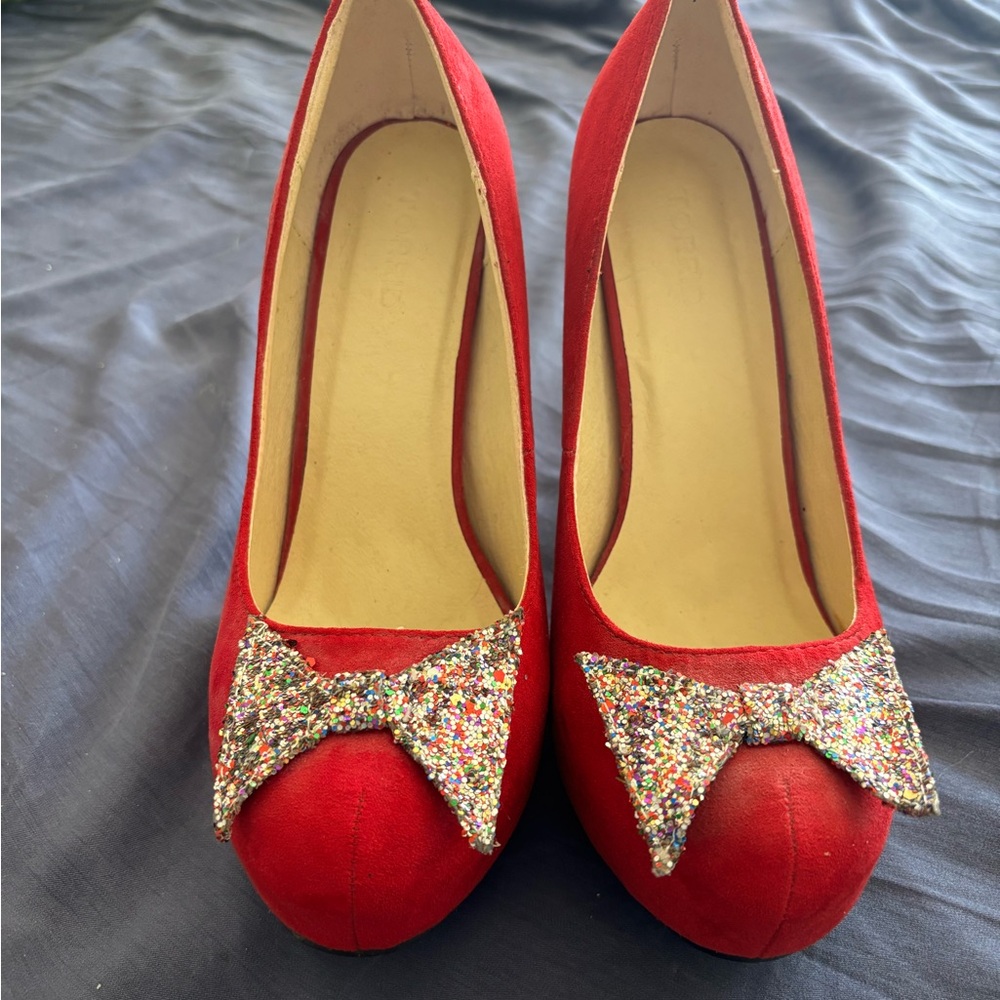 Torrid Red Suede Women's High Heels with Glitter Bow